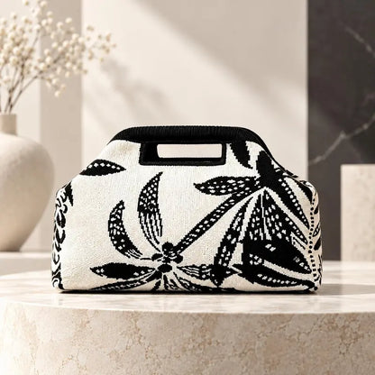 Women’s Green Leaf Knitted Large Capacity Makeup Bag