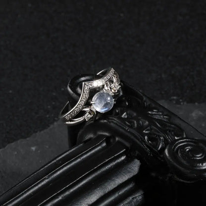 Witchy Triple Moon Moonstone Adjustable Ring Set