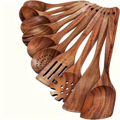 10PCS Natural Wooden Kitchen Utensil Set
