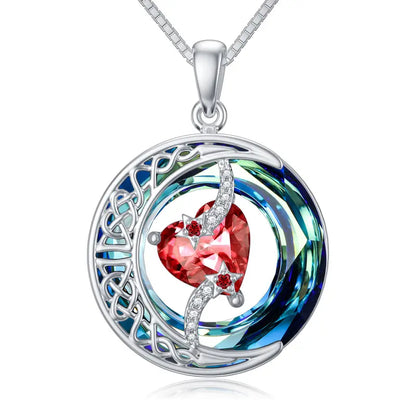 925 Sterling Silver Moon & Star Birthstone Necklace