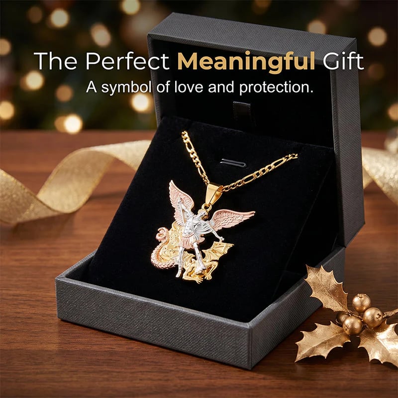 Tri-Tone Angel Guardian Pendant Necklace – Elegant & symbolic