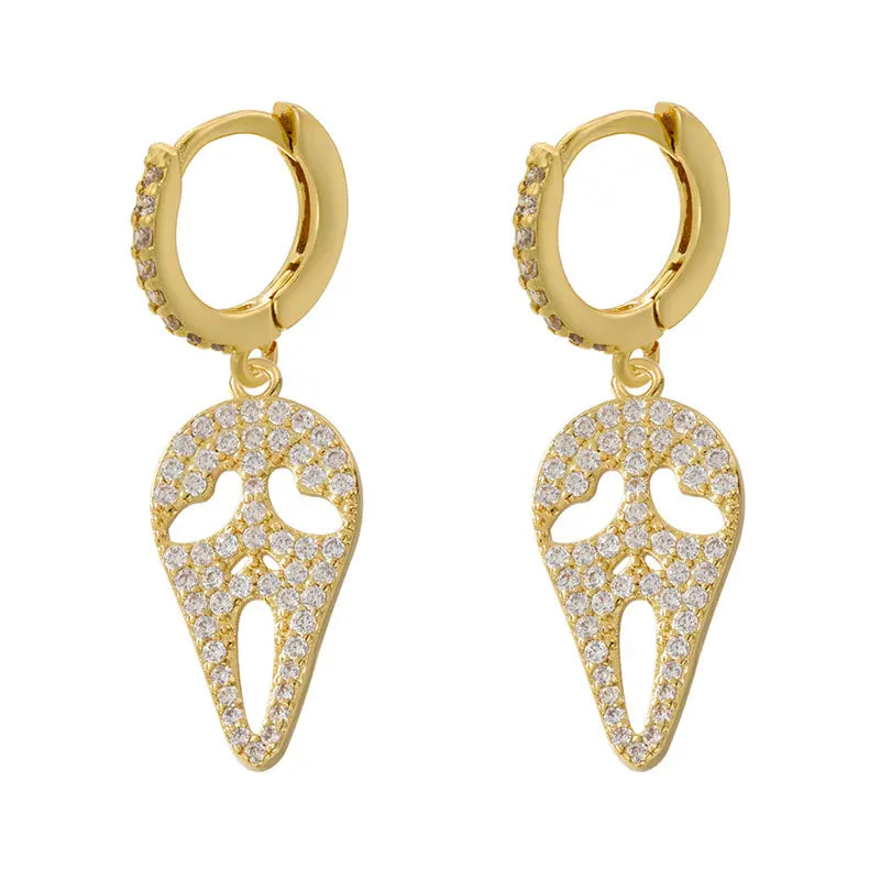 14k Gold Plated Skull Huggie Hoop Earrings, Halloween Party Fashion Costume Jewelry