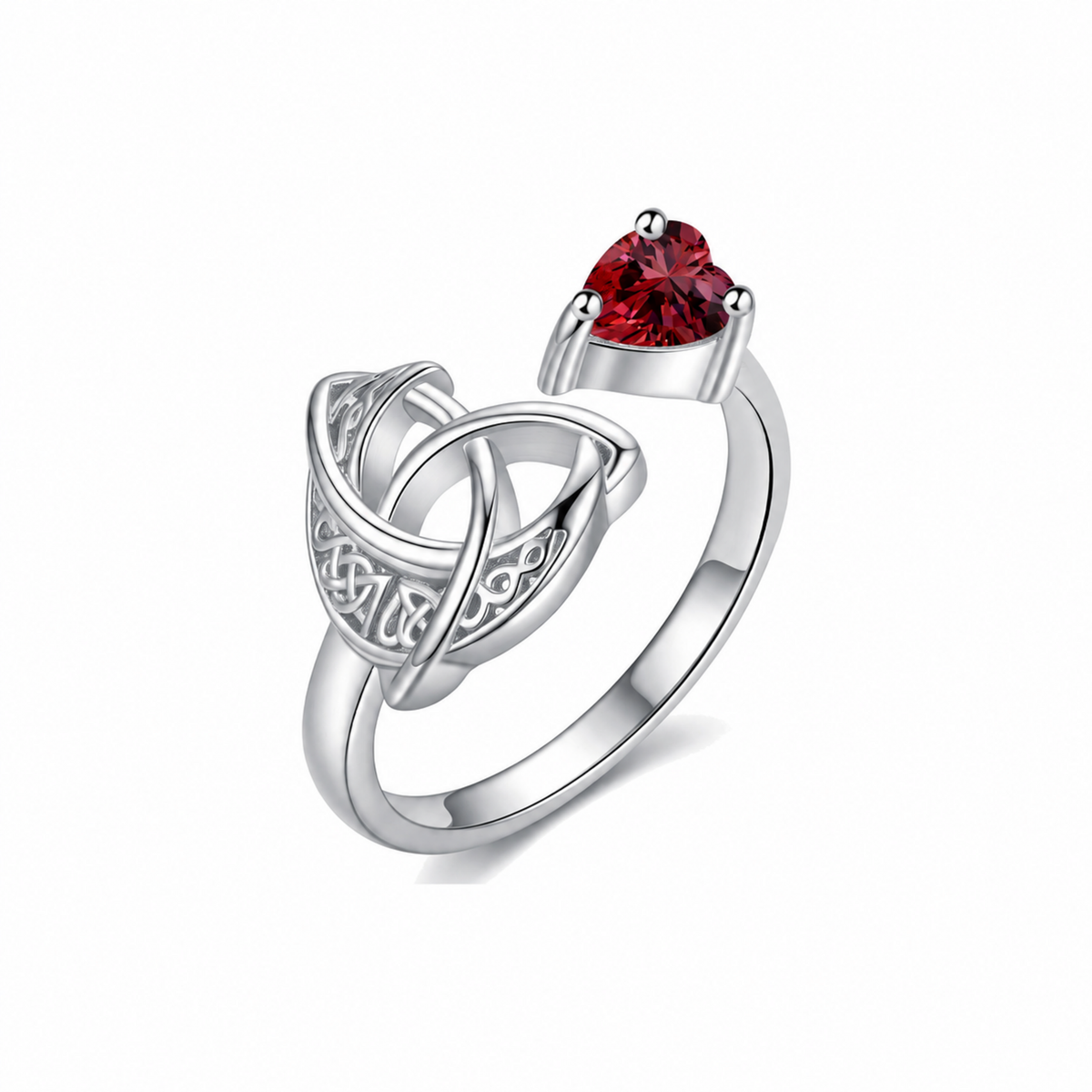 925 Sterling Silver Celtic Heart Birthstone Ring