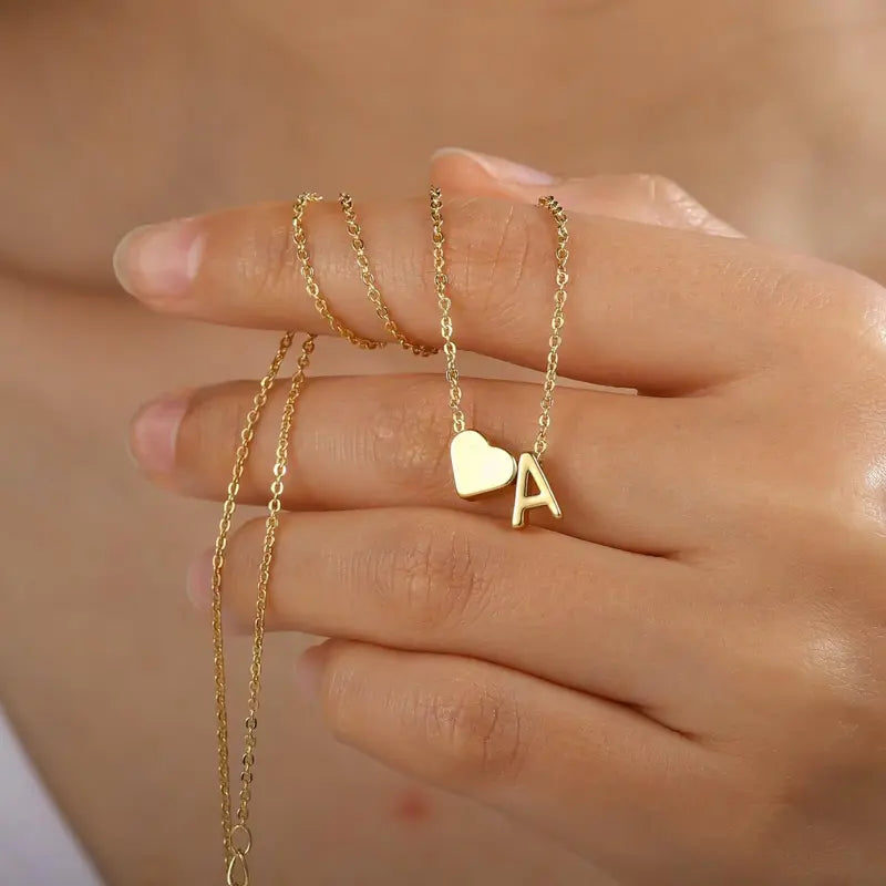Minimalist Heart Initial Necklace