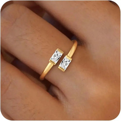 14K Gold Plated Adjustable Emerald Birthstone Ring｜Personalized Double Birthstone Ring