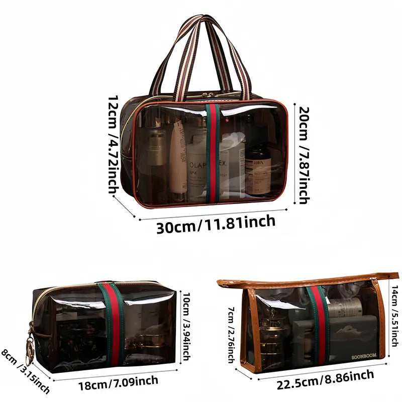 3-Piece Retro Vanity Makeup Organizer & Travel Toiletry Bag Set