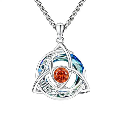Celtic Birthstone Necklace – Trinity Knot Crescent Moon Pendant for Women