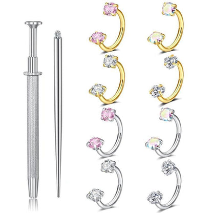 14K Gold Plated CZ Horseshoe Nose Rings