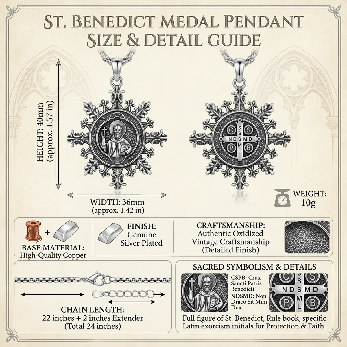 St. Benedict Pendant Necklace – Silver-Plated Religious Medallion