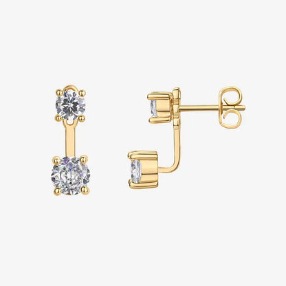 18K Gold Plated Sterling Silver Posts Cubic Zirconia Ear Jacket Statement Earrings for Women | Front & Back Stud Earring Jackets