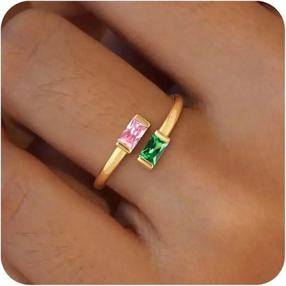 14K Gold Plated Adjustable Emerald Birthstone Ring｜Personalized Double Birthstone Ring