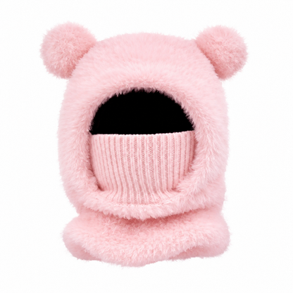 Plush Bear Ear Winter Hood – Warm Windproof Balaclava