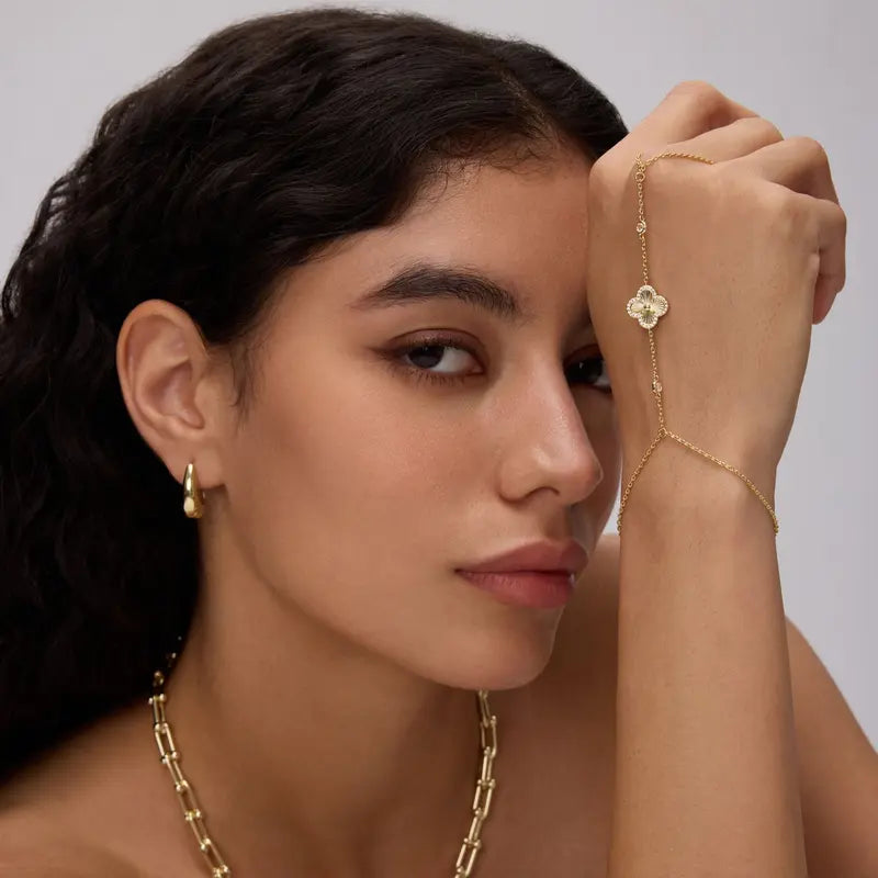 14K Gold Plated Adjustable Ring to Bracelet Hand Jewelry