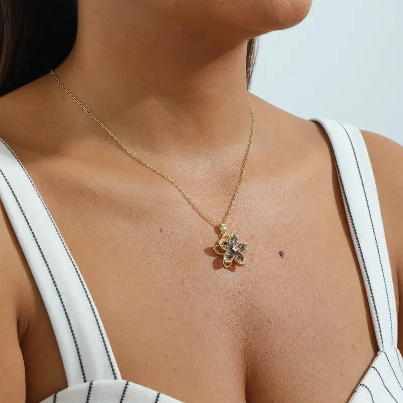 Rotating Birthstone Flower Necklace