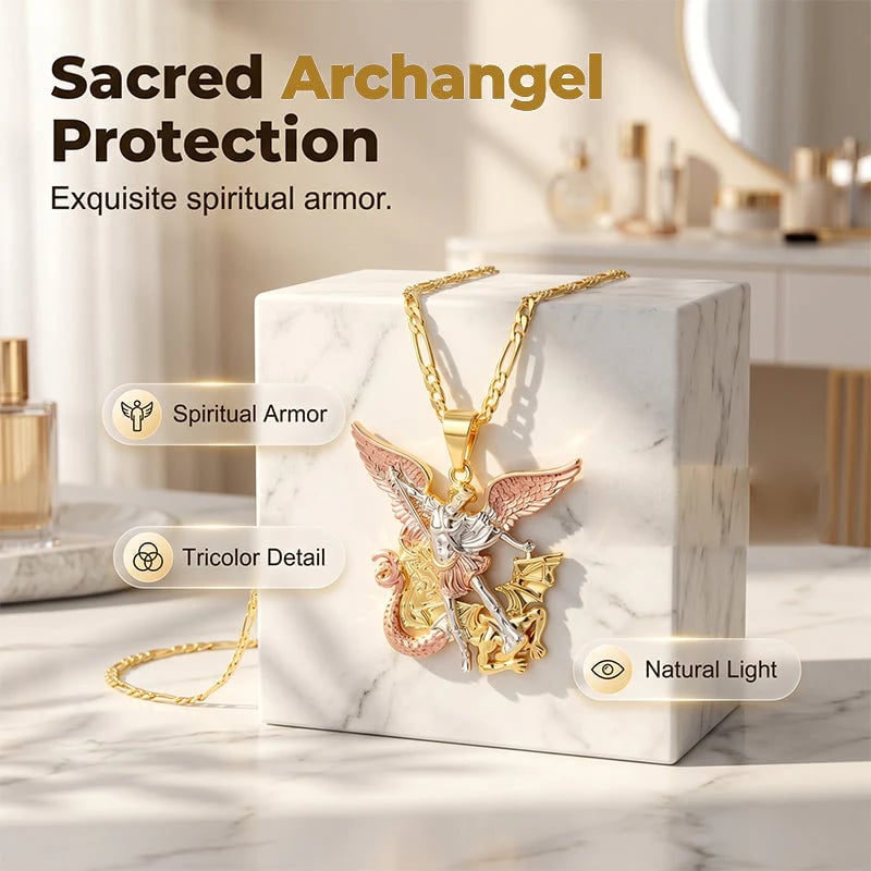 Tri-Tone Angel Guardian Pendant Necklace – Elegant & symbolic