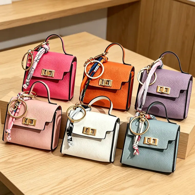 Mini Square Bag Pendant Keychain - High Quality Leather with Colorful Strap