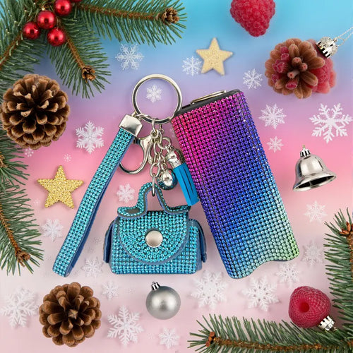 Glam Sparkly Decorative Women's Keychain Set