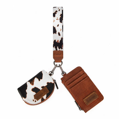 Leopard KeyChain Wristlet Wallets for Women Western Dual Pouch Card Holder Wallet With Zipper