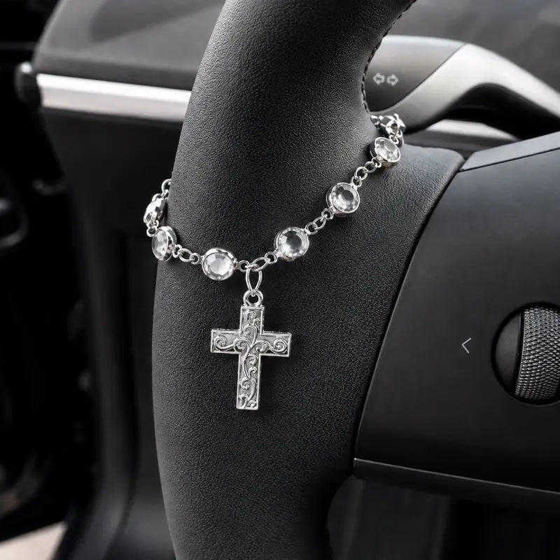 Faith-Inspired Crystal Cross Car Steering Wheel Charm