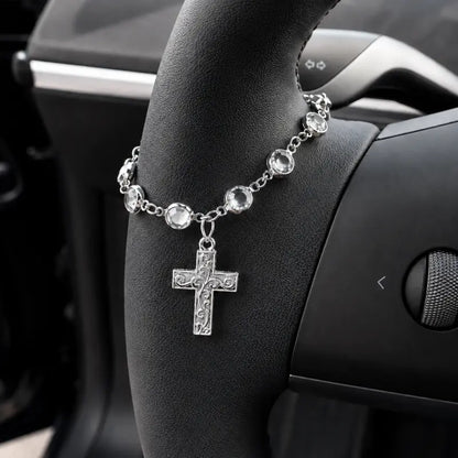 Faith-Inspired Crystal Cross Car Steering Wheel Charm