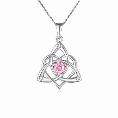 Celtic Birthstone Necklace for Women, Silver Plated Copper Triquetra Celtic Knot Heart Pendant with 12 Birthstone Options