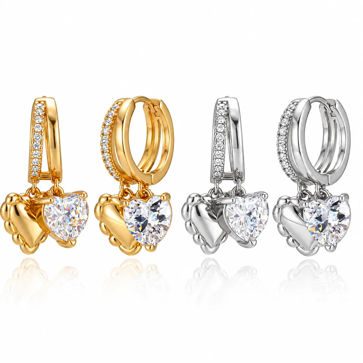 Women 14K Gold Plated Heart-Shaped Pendant Earrings