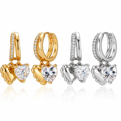 Women 14K Gold Plated Heart-Shaped Pendant Earrings