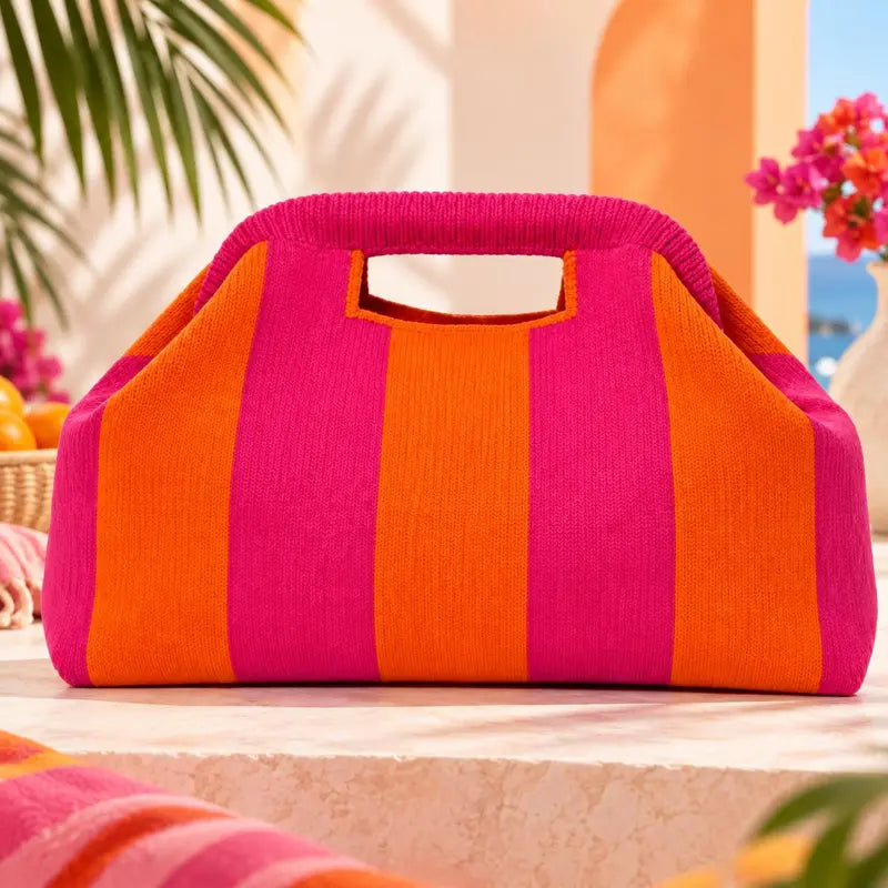 Women’s Green Leaf Knitted Large Capacity Makeup Bag