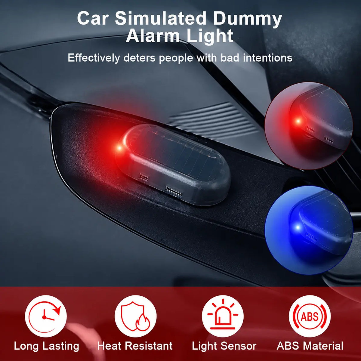 2PCS Solar-Powered Car Alarm LED Lights