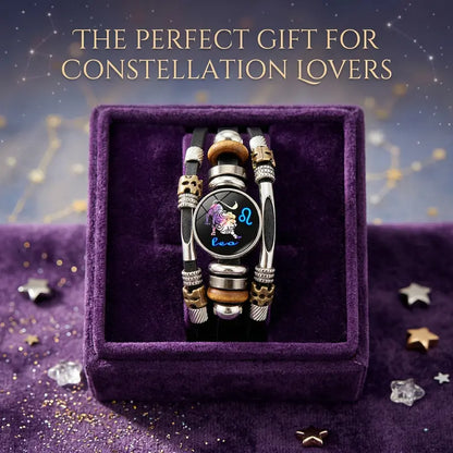 🎁 Buy 1, Get 1 FREE! Glow-in-the-Dark Leather Zodiac Sign Bracelet for Men & Women (6.9/8.1 inches) – Personalized Constellation Jewelry ✨♑️