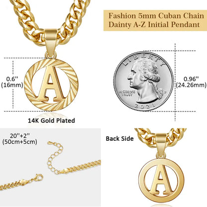 14K Gold Plated Unisex Alphabet Pendant Initial Necklace