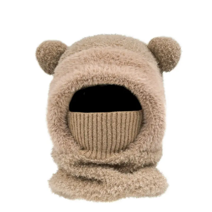 Plush Bear Ear Winter Hood – Warm Windproof Balaclava