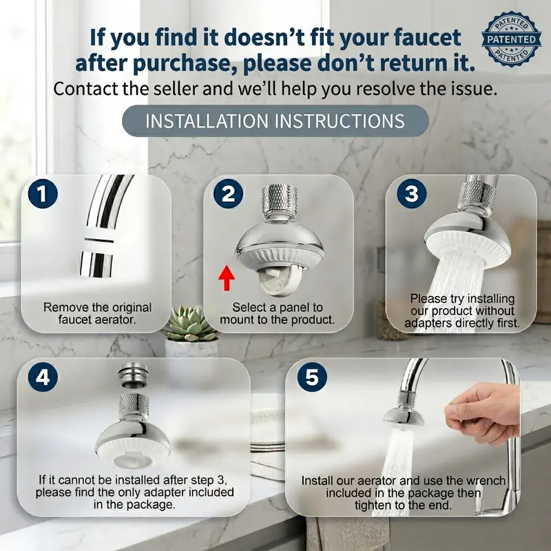 360° Rotating Kitchen Faucet Aerator, 3-Function Spray