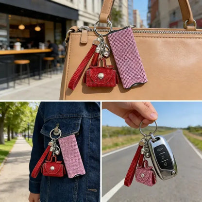 Glam Sparkly Decorative Women's Keychain Set