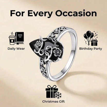 Vintage Black Obsidian Floral Ring
