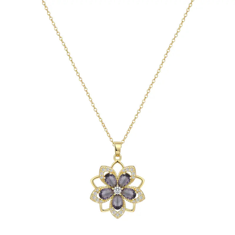 Rotating Birthstone Flower Necklace