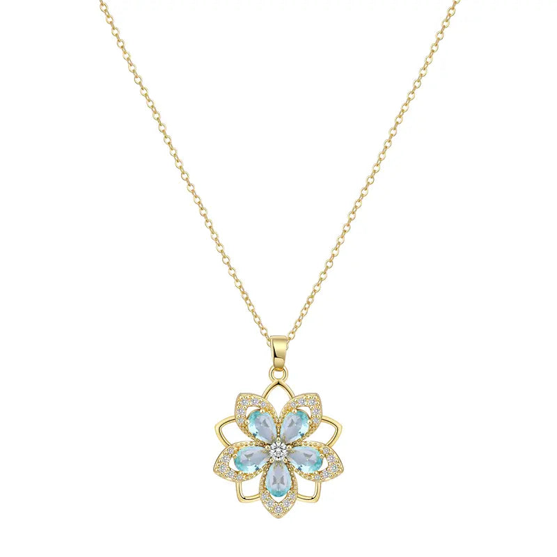 Rotating Birthstone Flower Necklace
