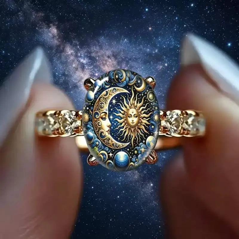 Copper Plain Sun & Moon Celestial Enamel Gold Fashion Ring