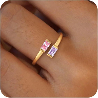 14K Gold Plated Adjustable Emerald Birthstone Ring｜Personalized Double Birthstone Ring