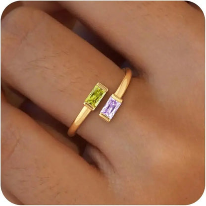 14K Gold Plated Adjustable Emerald Birthstone Ring｜Personalized Double Birthstone Ring