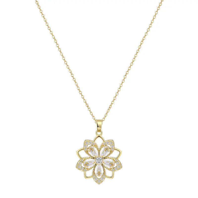 Rotating Birthstone Flower Necklace