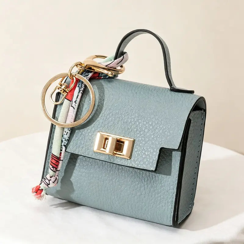 Mini Square Bag Pendant Keychain - High Quality Leather with Colorful Strap