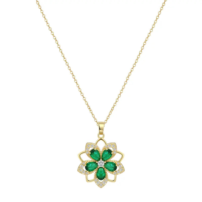 Rotating Birthstone Flower Necklace