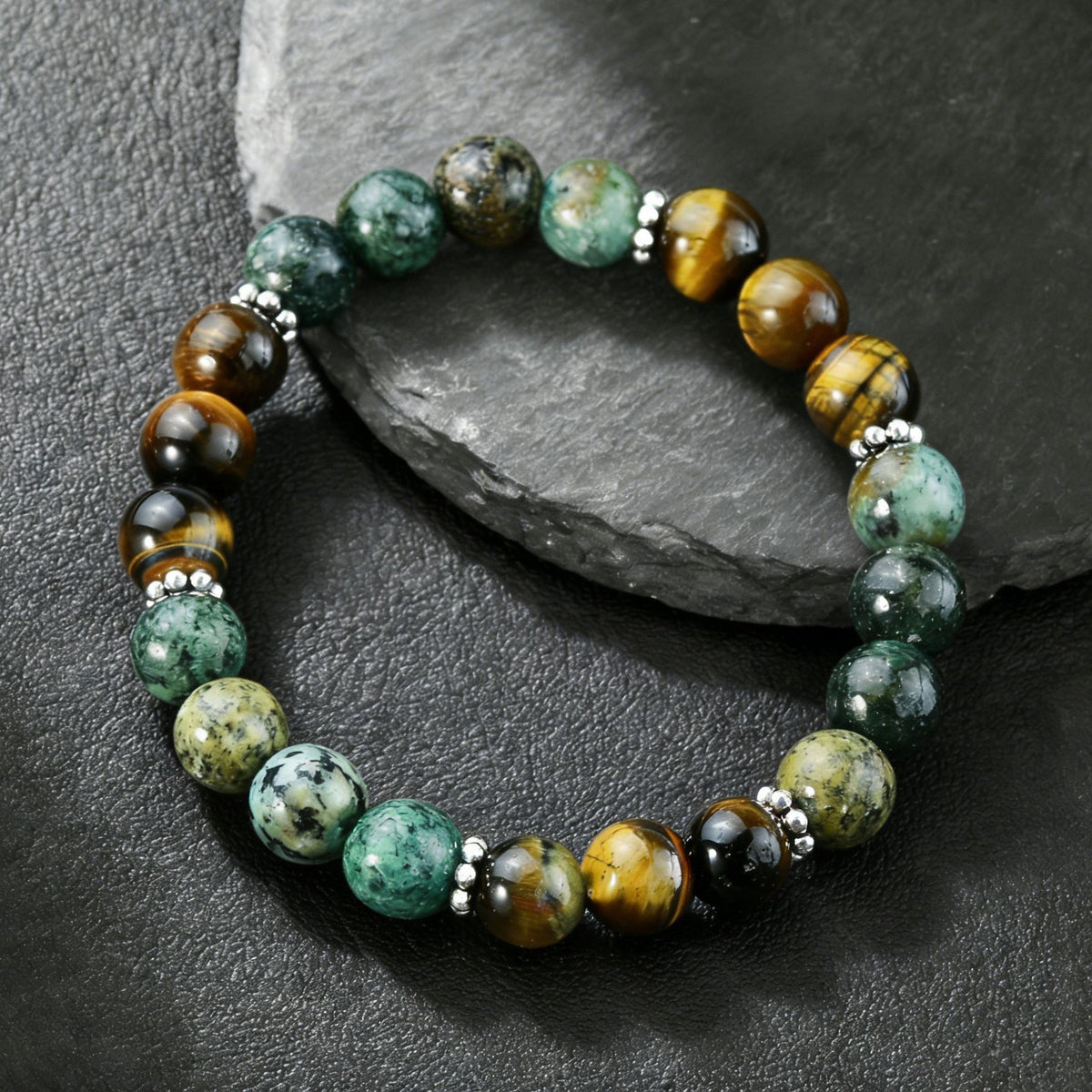Wild Resolve Tiger Eye & Green Stone Bracelet