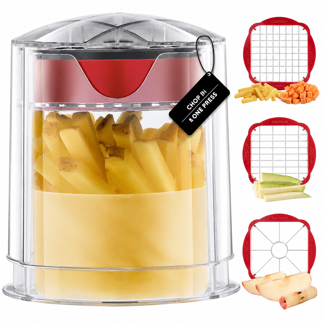 French Fry Cutter with 3 Interchangeable Blades