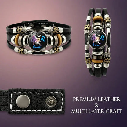 🎁 Buy 1, Get 1 FREE! Glow-in-the-Dark Leather Zodiac Sign Bracelet for Men & Women (6.9/8.1 inches) – Personalized Constellation Jewelry ✨♑️