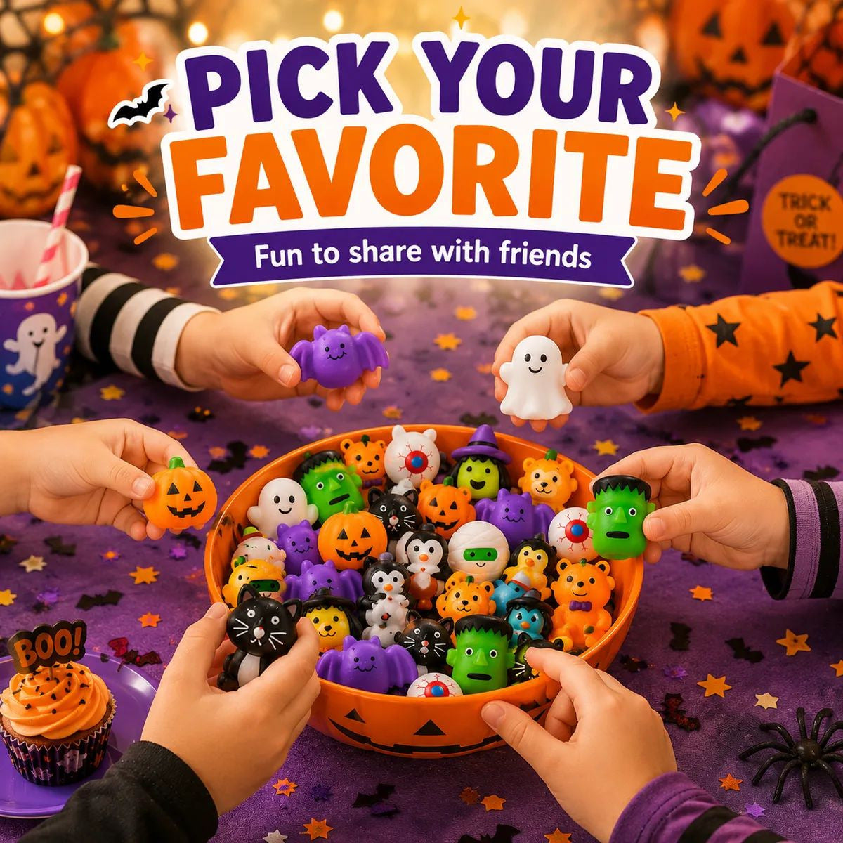 🎃 30/50PCS Halloween Mochi Squishy Toys – Cute Sensory Party Favors & Goodie Bag Fillers