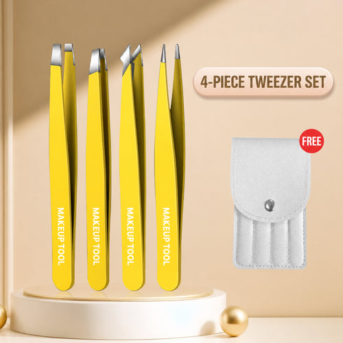 4-Piece High-Precision Stainless Steel Eyebrow Tweezer Set
