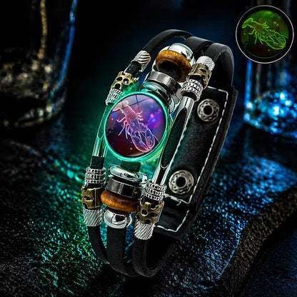 🎁 Buy 1, Get 1 FREE! Glow-in-the-Dark Leather Zodiac Sign Bracelet for Men & Women (6.9/8.1 inches) – Personalized Constellation Jewelry ✨♑️