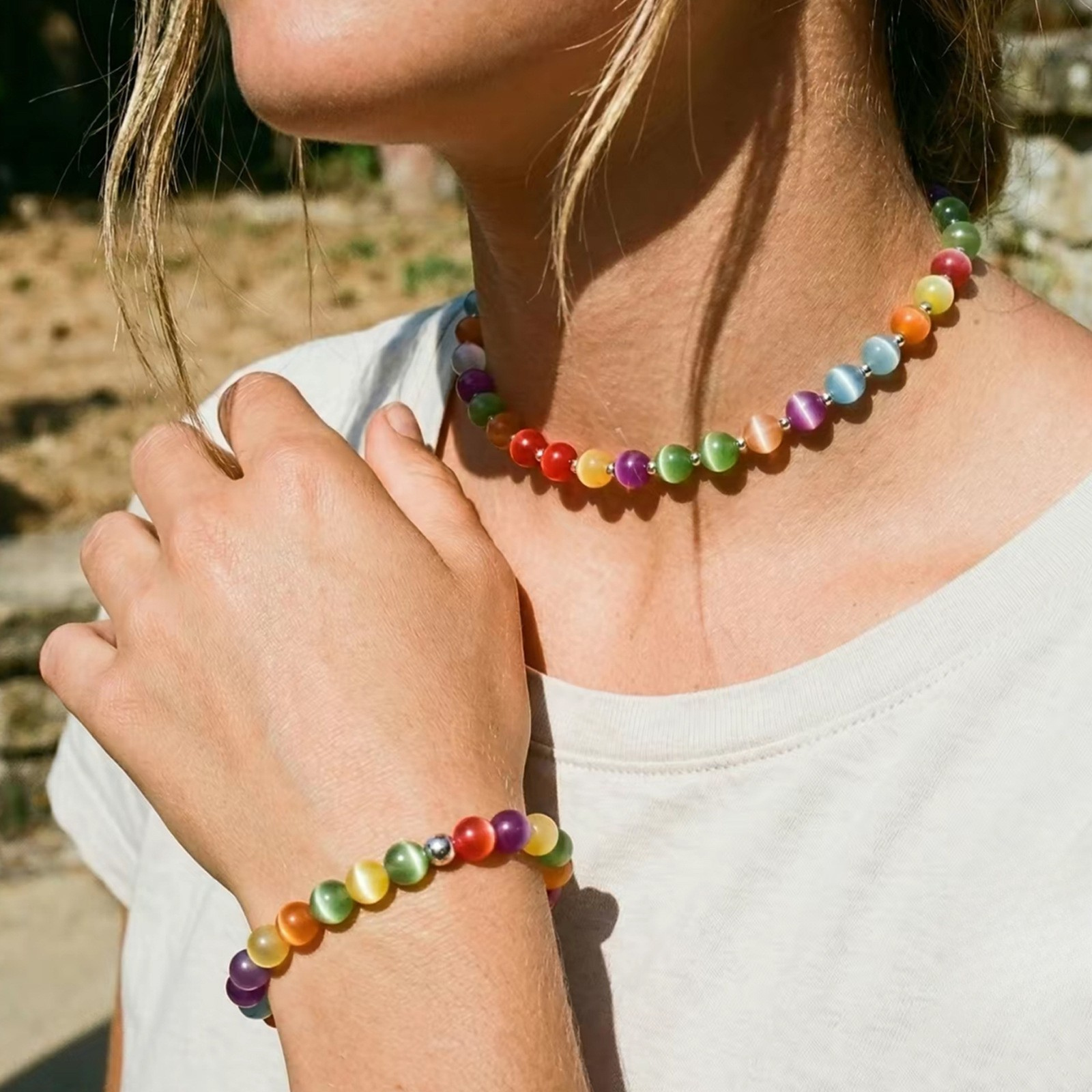 UV Reactive Rainbow Beaded Dopamine Choker